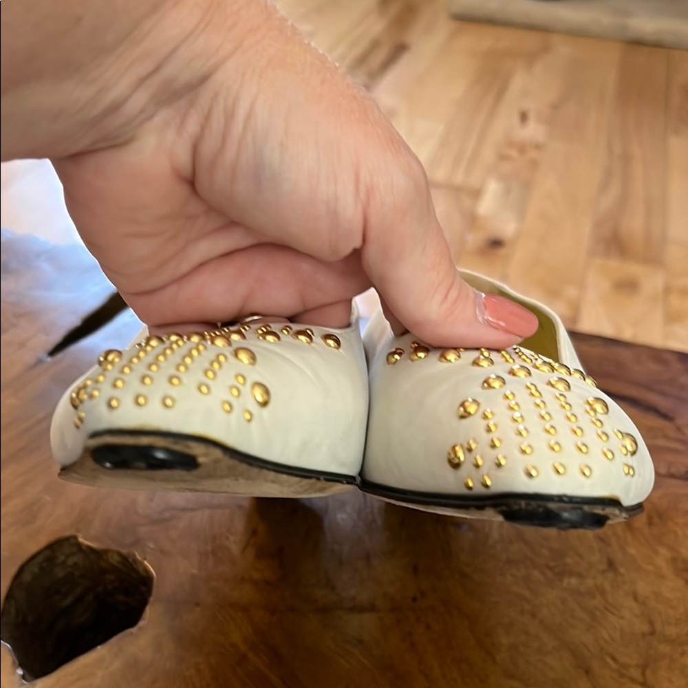 Escada White and Gold Flats with Geometric Embellishments - Picture 7 of 15